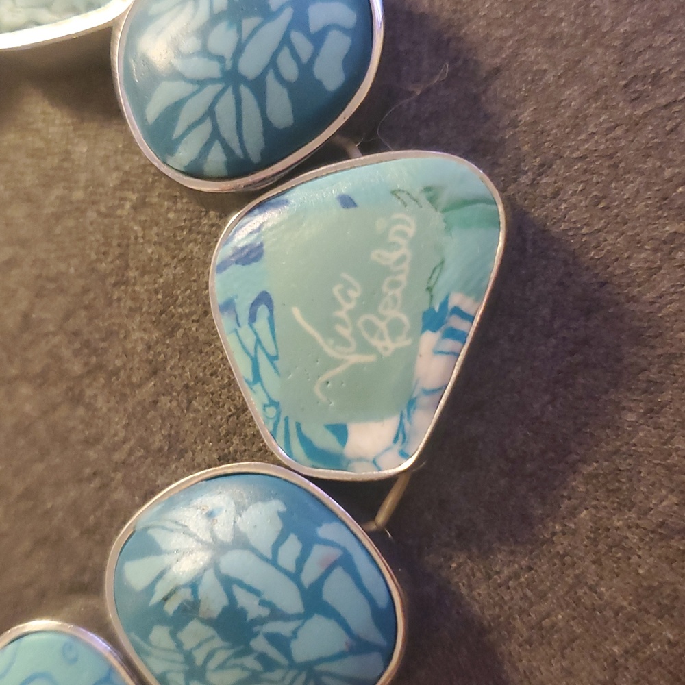 Viva Beads Turquoise Floral Tile Bracelet | Silver Tone Statement | Boho Coastal - Picture 4 of 8